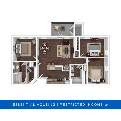 Floor plan for 3 beds, 2 baths, 1150 sqft